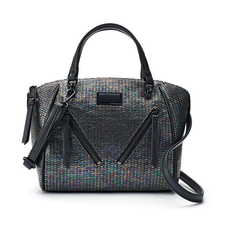 Juicy Couture Diagonal Zipper Straw Satchel, Women's, Black