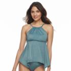 Women's Beach Scene Tummy Slimmer High-neck Tankini Top, Size: 8, Brt Green