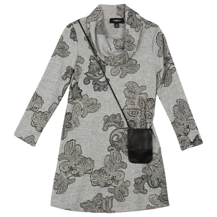 Girls 7-16 Iz Amy Byer Knit Swing Dress With Purse, Size: Large, Gray Print