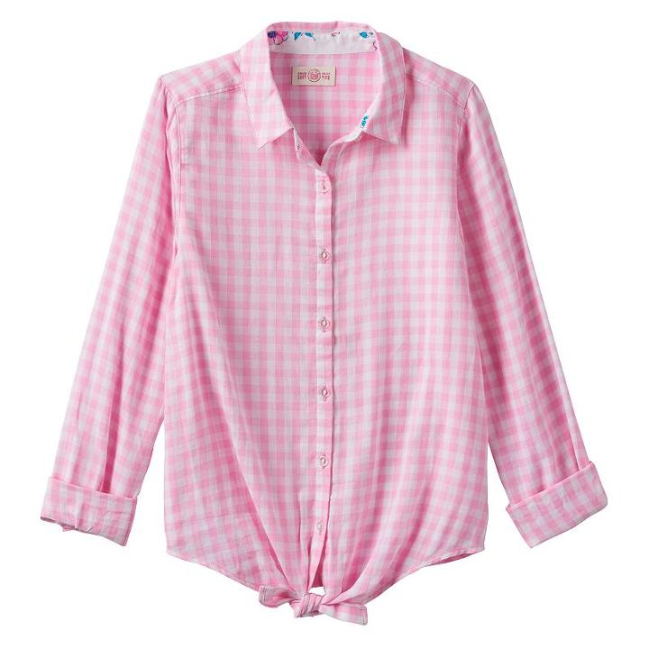 Girls 7-16 & Plus Size So&reg; Tie-front Patterned Shirt, Girl's, Size: 12, Brt Pink