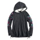 Girls 7-16 Mudd Side-seam Lace-up Sherpa Hoodie, Size: 14, Black