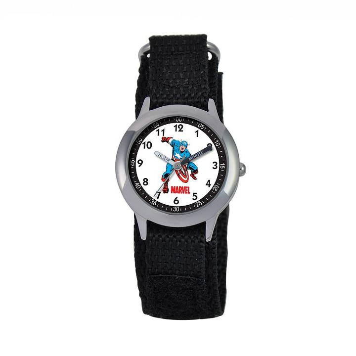 Marvel Captain America Time Teacher Stainless Steel Watch, Boy's, Black
