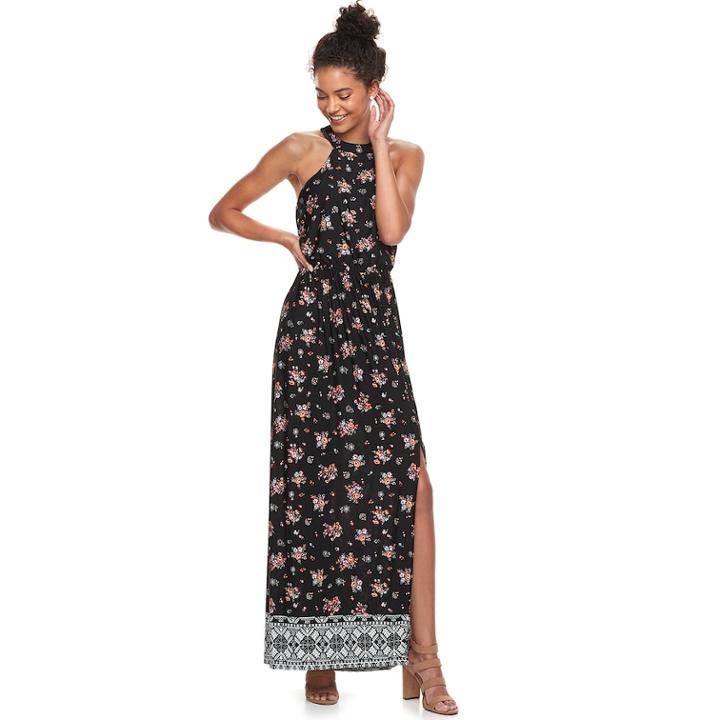 Juniors' Trixxi Floral Halter Maxi Dress, Teens, Size: Small, Oxford
