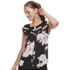 Juniors' Candie's&reg; Print Lace Inset Top, Teens, Size: Large, Black