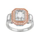 Two Tone Sterling Silver Cubic Zirconia Cluster Halo Ring, Women's, Size: 6, White