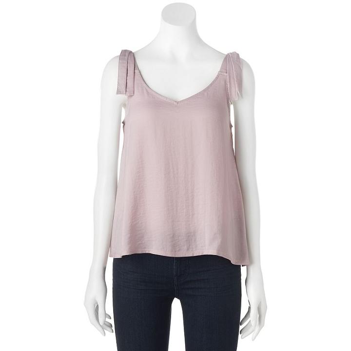 Juniors' Vanilla Star Satin V-neck Tank, Teens, Size: Large, Light Red