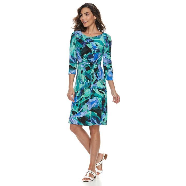 Women's Dana Buchman Printed Knot-front Dress, Size: Large, Brt Blue