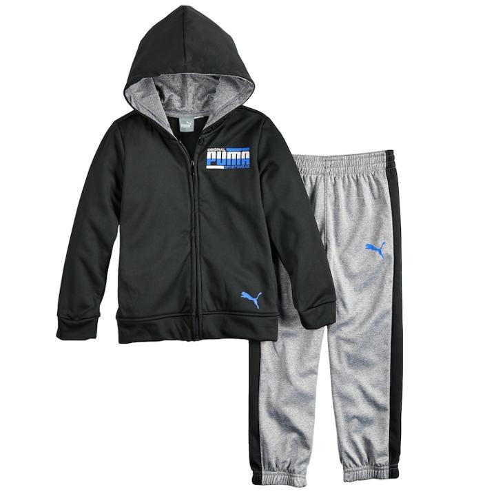 Boys 4-7 Puma Zip Hoodie & Striped Pants Set, Size: 7, Black