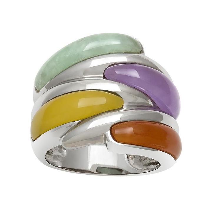 Multicolor Jade Sterling Silver Ring, Women's, Size: 7