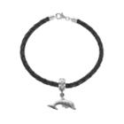 Logoart Sterling Silver & Leather Tri Delta Sorority Dolphin Bracelet, Women's, Size: 7.5, Grey
