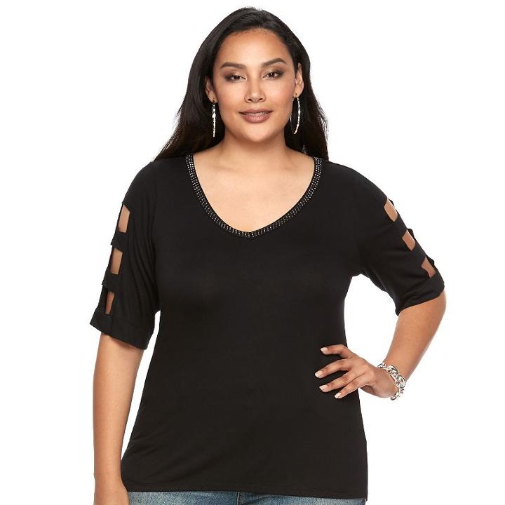 Plus Size Jennifer Lopez Embellished Cutout Tee, Women's, Size: 1xl, Oxford