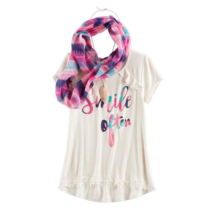 Girls 7-16 & Plus Size Self Esteem Ruffle Tee & Infinity Scarf Set With Necklace, Size: Large, Blue
