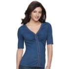 Women's Jennifer Lopez Embellished Ruched V-neck Tee, Size: Xl, Dark Blue