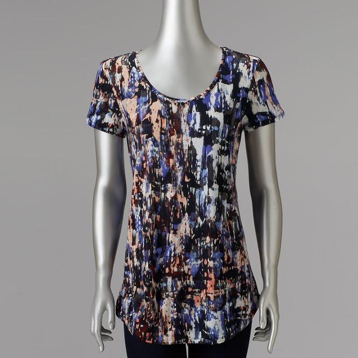 Women's Simply Vera Vera Wang Printed Scoopneck Tee, Size: Medium, Oxford