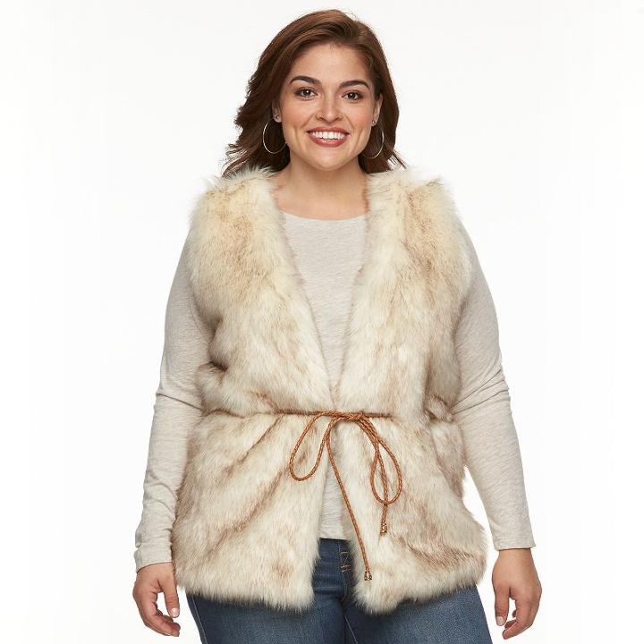 Plus Size Ab Studio Faux-fur Sweater Vest, Women's, Size: 2xl, Ovrfl Oth