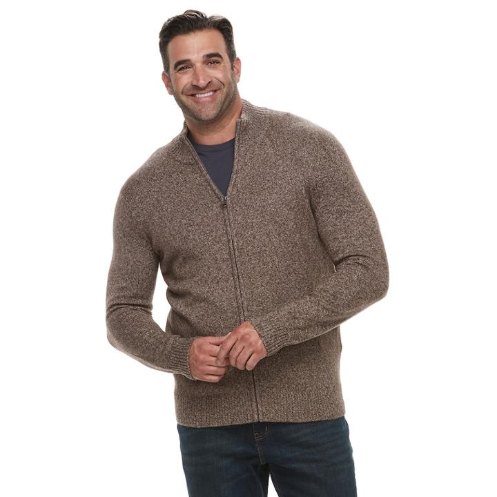 Big & Tall Croft & Barrow&reg; Classic-fit 7gg Super Soft Full-zip Sweater, Men's, Size: M Tall, Dark Brown