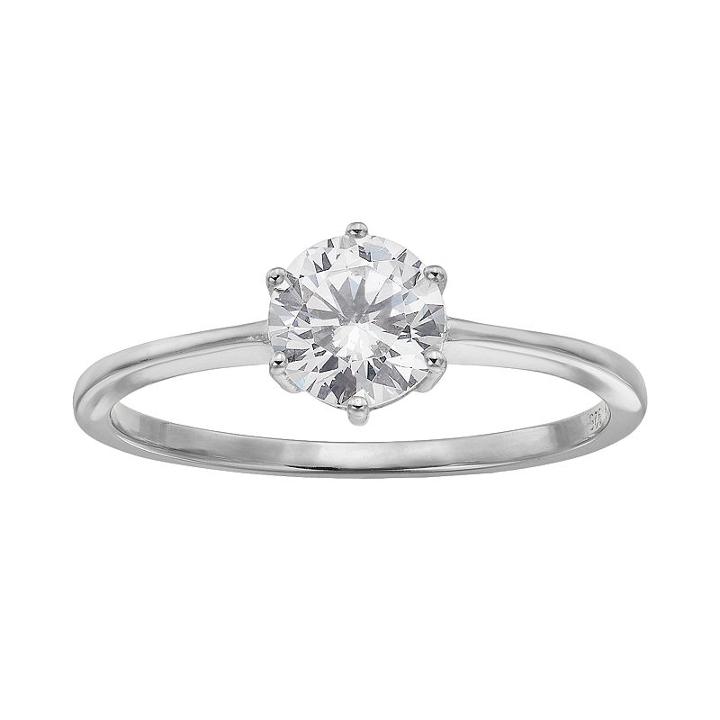 Sterling Silver Cubic Zirconia Solitaire Ring, Women's, Size: 8, Grey
