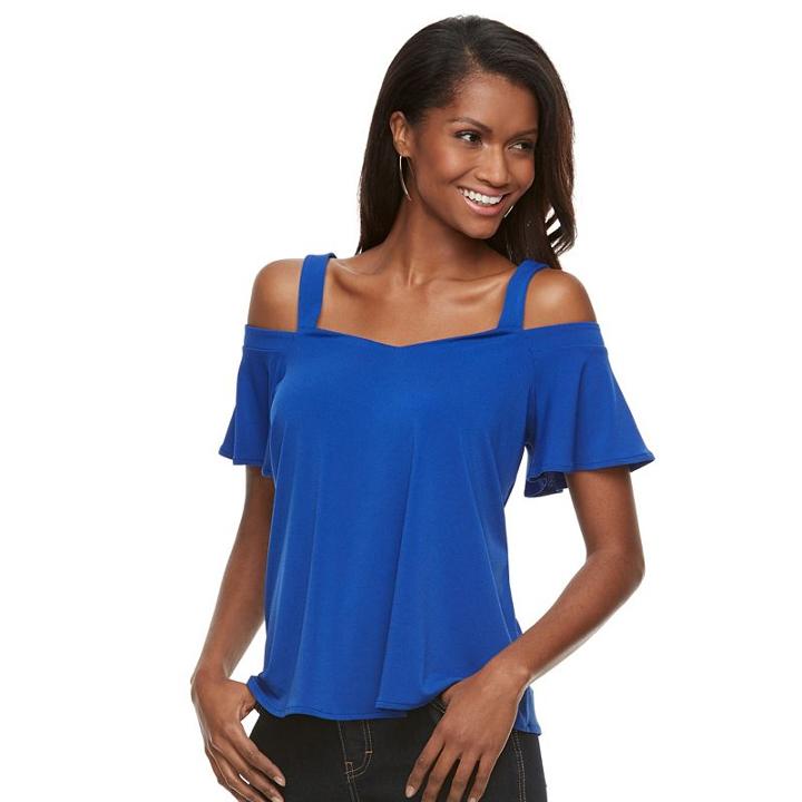 Petite Jennifer Lopez Cold-shoulder Crepe Top, Women's, Size: Xl Petite, Blue