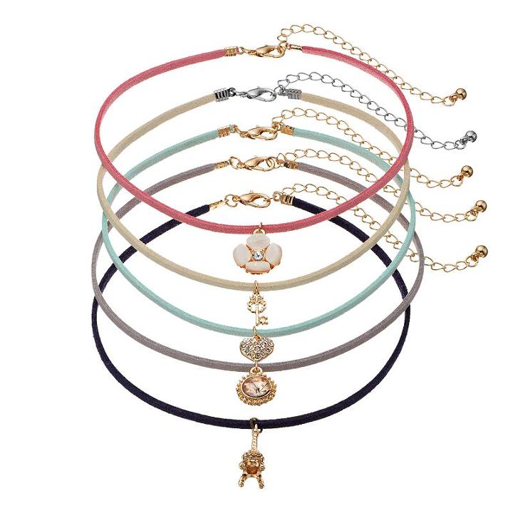Mudd® Flower, Key, Heart & Giraffe Pendant Choker Necklace Set, Women's, Multicolor