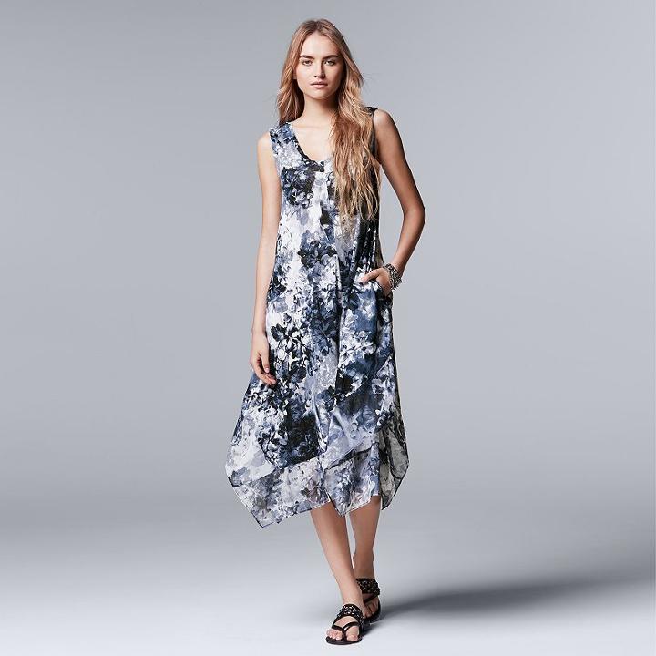 Women's Simply Vera Vera Wang Print Midi Dress, Size: Large, Drk Purple