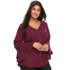 Plus Size Apt. 9&reg; Double Bell Sleeve Top, Women's, Size: 2xl, Dark Red