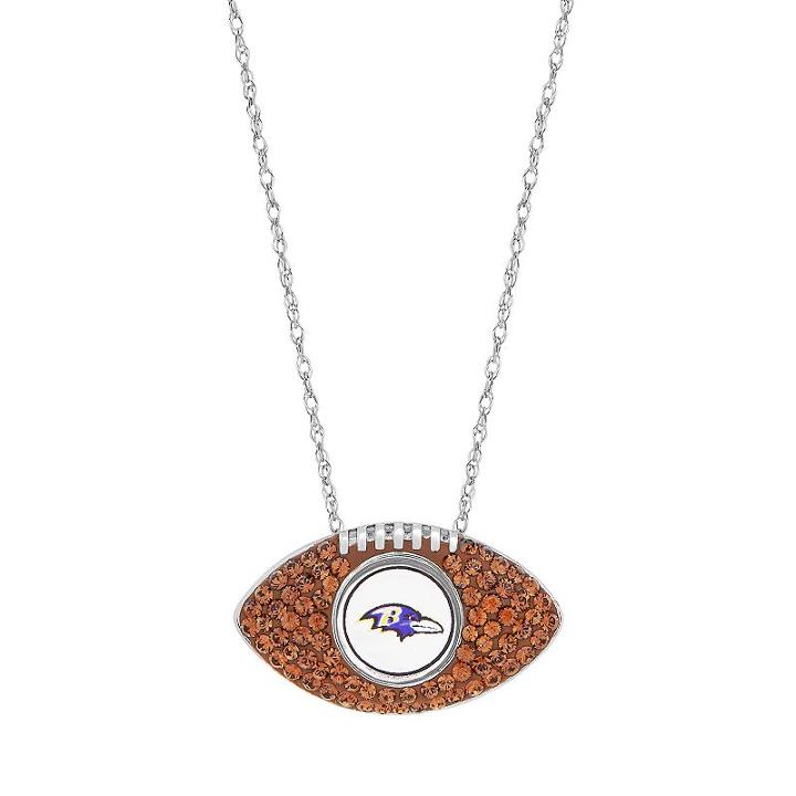 Sterling Silver Crystal Baltimore Ravens Football Pendant, Women's, Brown