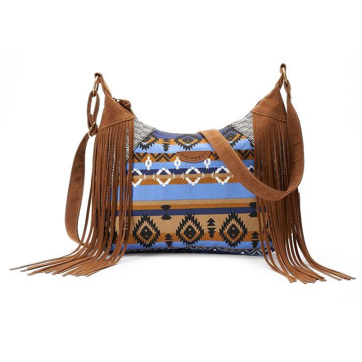 Unionbay Striped Geometric Fringed Hobo Bag, Women's, Blue (navy)