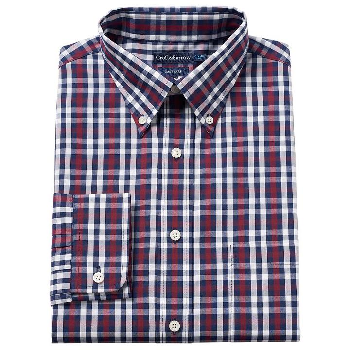 Big & Tall Croft & Barrow&reg; Solid Easy-care Button-down Collar Dress Shirt, Men's, Size: 18.5 36/7b, Dark Red