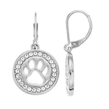 Pet Friends Simulated Crystal Paw Print Drop Earrings, Women's, Silver