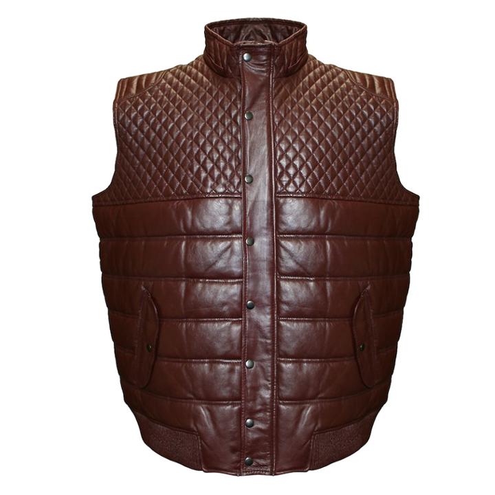 Men's Franchise Club Geo Quilted Satin-lined Lambskin Leather Vest, Size: Xxl, Dark Red