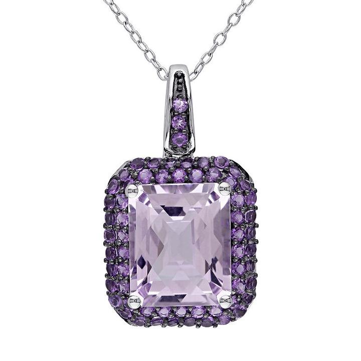 Rose De France Amethyst & African Amethyst Sterling Silver Halo Pendant Necklace, Women's, Size: 18, Multicolor
