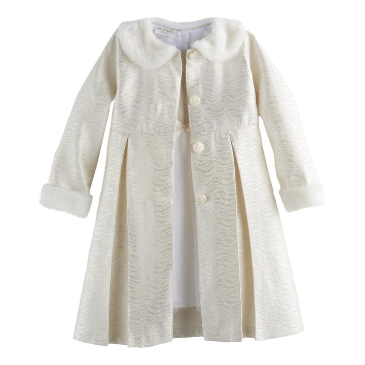 Girls 4-6x Blueberi Boulevard Shimmer Coat & Dress Set, Size: 6x, Grey