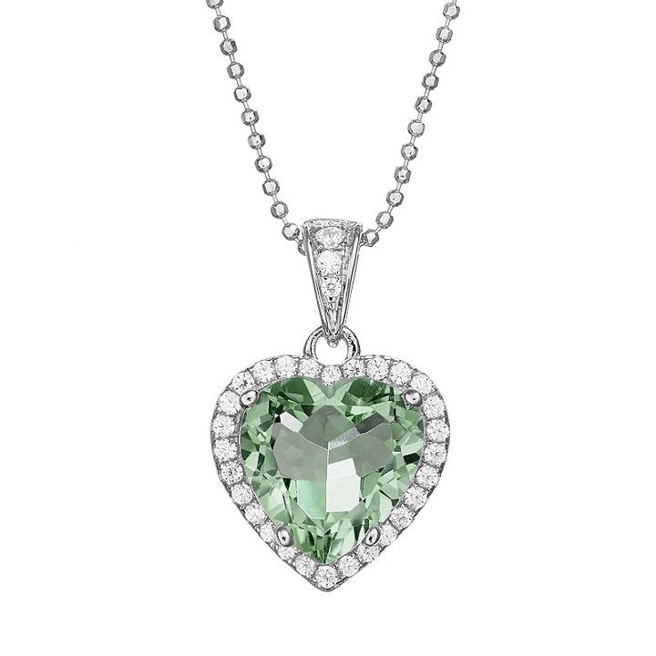 Rebecca Sloane Green Obsidian & Cubic Zirconia Platinum Over Silver Heart Halo Pendant Necklace, Women's, Size: 17