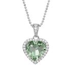 Rebecca Sloane Green Obsidian & Cubic Zirconia Platinum Over Silver Heart Halo Pendant Necklace, Women's, Size: 17
