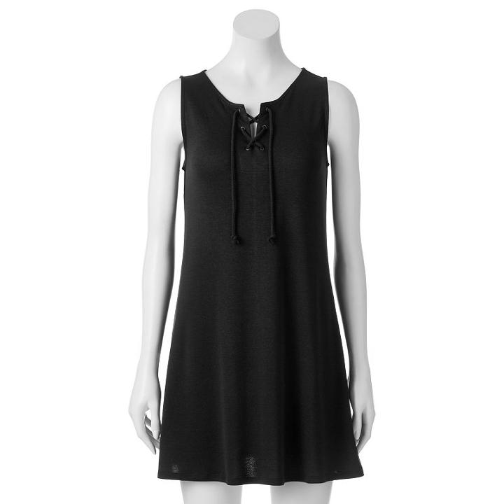 Juniors' About A Girl Knit Lace-up Dress, Size: Xl, Black