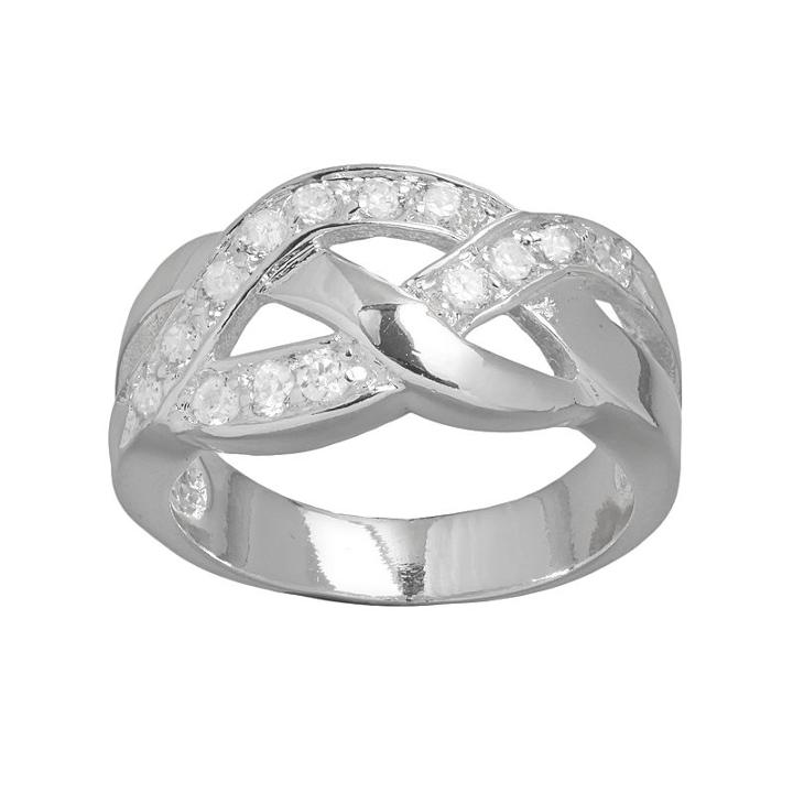 Silver Plated Cubic Zirconia Openwork Braided Ring, Women's, Size: 9, Grey