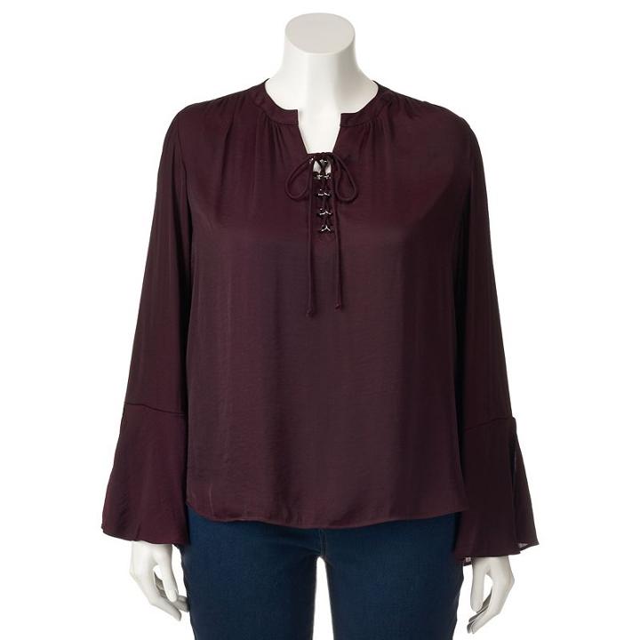 Plus Size Jennifer Lopez Lace-up Blouse, Women's, Size: 2xl, Drk Purple