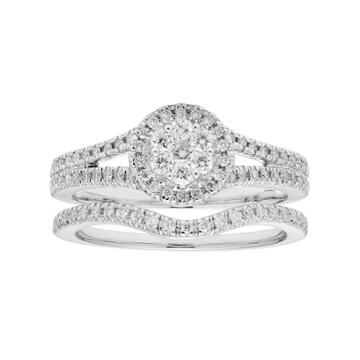 Lovemark 10k White Gold 1/2 Carat T.w. Diamond Halo Engagement Ring Set, Women's, Size: 6