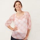Women's Lc Lauren Conrad Printed Chiffon Peasant Top, Size: Medium, White