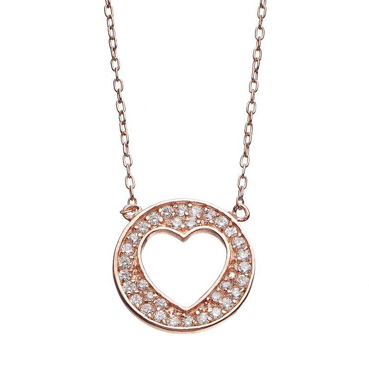 Journee Collection Cubic Zirconia Gold Tone Sterling Silver Heart Disc Necklace, Women's, Size: 17.5, White