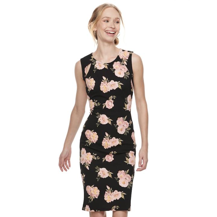 Juniors' Almost Famous Floral Cutout Bodycon Dress, Teens, Size: Small, Med Purple