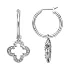 Marie Claire Jewelry Crystal Silver Tone Clover Hoop Drop Earrings, Women's, White
