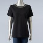 Women's Simply Vera Vera Wang Rhinestone Embellished Tee, Size: Large, Grey Other