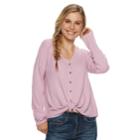Juniors' Mudd&reg; Waffle-knit Button Front Long Sleeve Top, Teens, Size: Medium, Light Pink