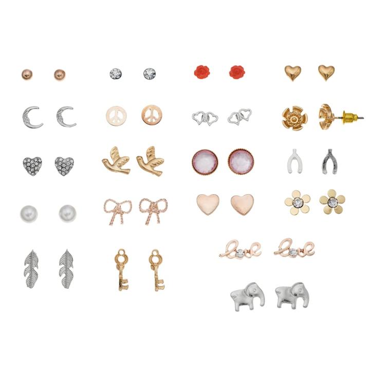 Mudd&reg; Love, Elephant, Heart & Flower Nickel Free Stud Earring Set, Women's, Multicolor