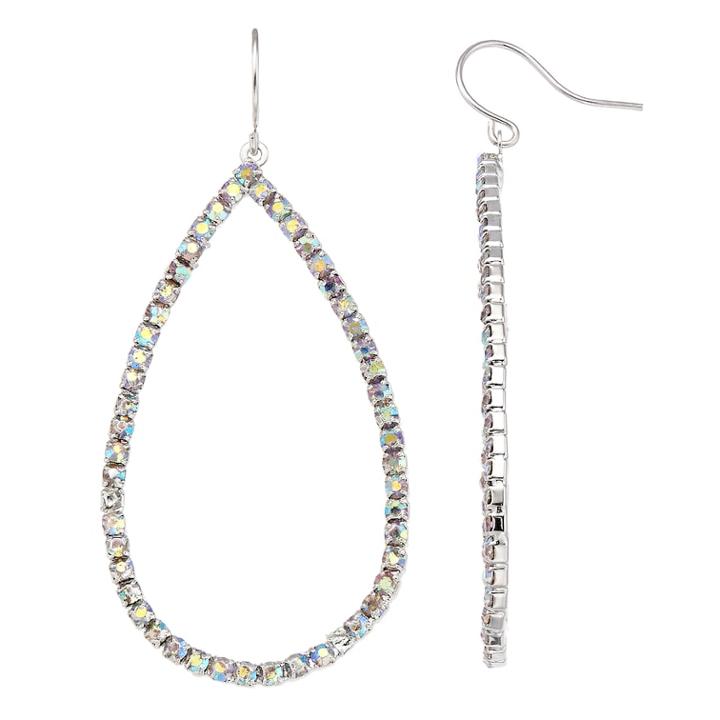Simulated Crystal Open Teardrop Earrings, Women's, Silver