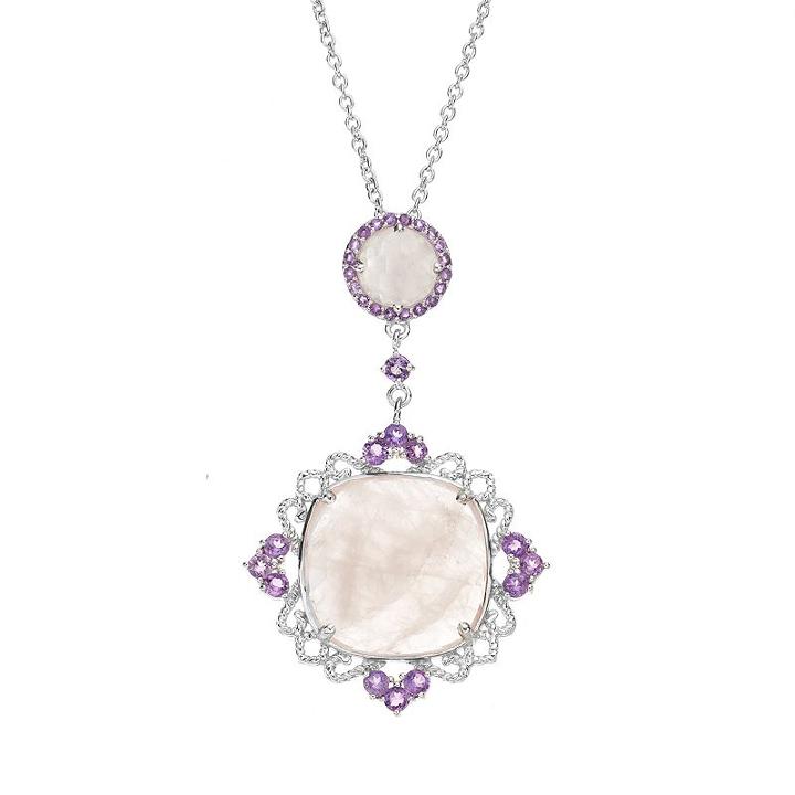 Siri Usa By Tjm Rose Quartz And Amethyst Sterling Silver Filigree Pendant Necklace, Women's, Size: 18, Pink