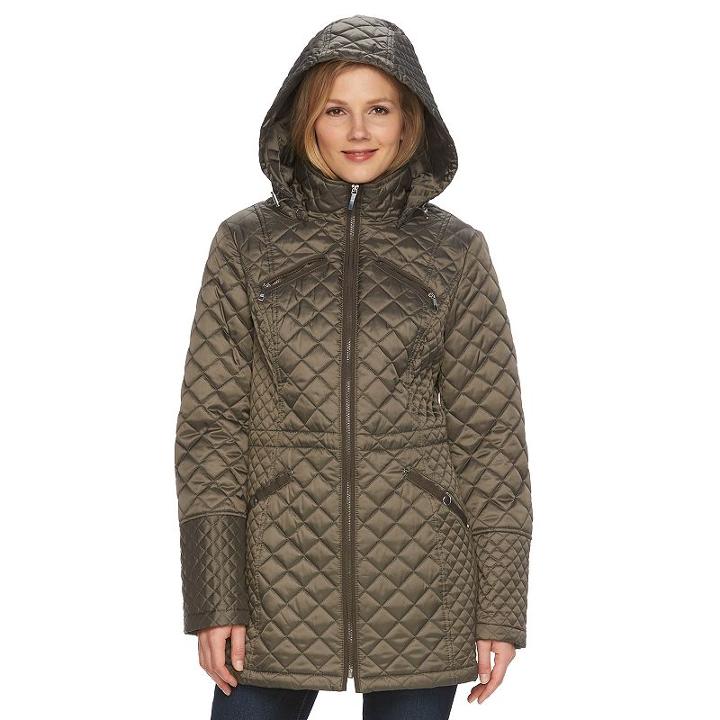 Women's Braetan Hooded Long Quilted Jacket, Size: Xl, Grey