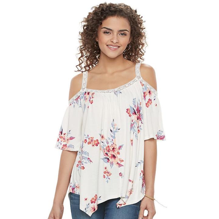 Juniors' Mudd&reg; Crochet Off Shoulder Top, Girl's, Size: Medium, Lt Beige