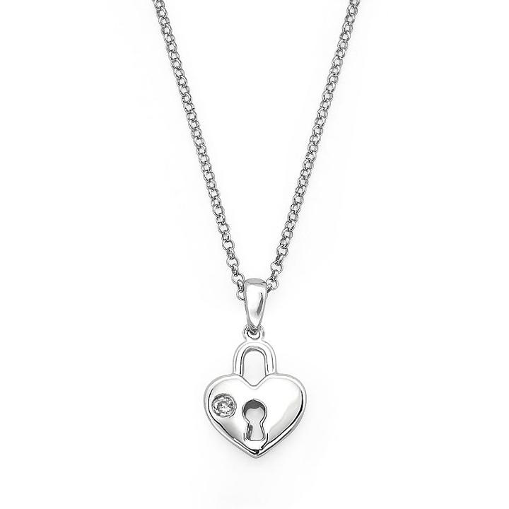 Little Diva Diamonds Sterling Silver Diamond Accent Heart Lock Pendant - Kids, Girl's, Size: 14.50, White